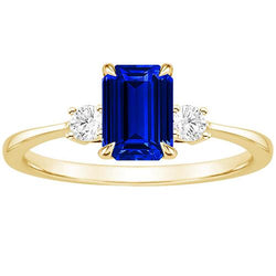 Geelgouden Smaragd 3 Stenen Ring Blauwe Saffier & Diamant 3,50 Karaat