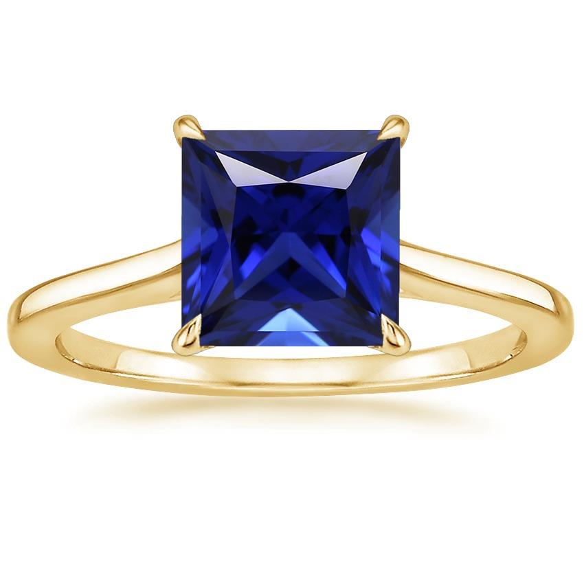 Geelgouden Solitaire Ceylon Sapphire Ring 5 karaat Princess Cut - harrychadent.nl