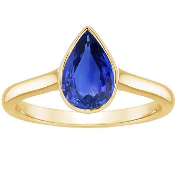 Geelgouden Solitaire Ring Bezel Set Sri Lankaanse Saffier Peer 4 Karaat - harrychadent.nl