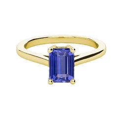 Geelgouden Solitaire Ring Emerald Ceylon Sapphire Edelsteen 2 karaat