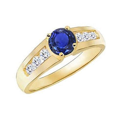 Geelgouden diamanten jubileumring diepblauwe saffier 1,75 karaat