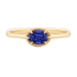 Geelgouden solitaire ringtandenset blauwe saffier 1,50 karaat