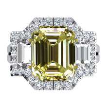 Afbeelding in Gallery-weergave laden, Gele Kanarie Smaragd Diamanten Ring Halo Stijl
