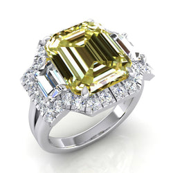 Echte Gele Kanarie Smaragd Diamanten Ring Halo Stijl