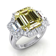 Afbeelding in Gallery-weergave laden, Gele Kanarie Smaragd Diamanten Ring Halo Stijl

