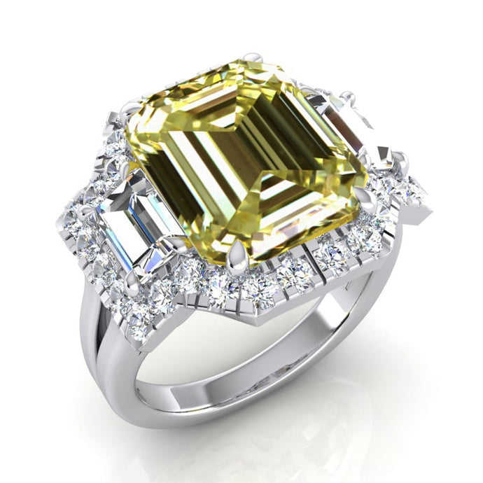 Gele Kanarie Smaragd Diamanten Ring Halo Stijl
