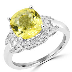 Gele saffier en diamanten 4 karaats ring wit goud 14K