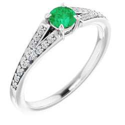 Gespleten schacht ronde groene smaragd ring 1,75 karaat witgoud 14K