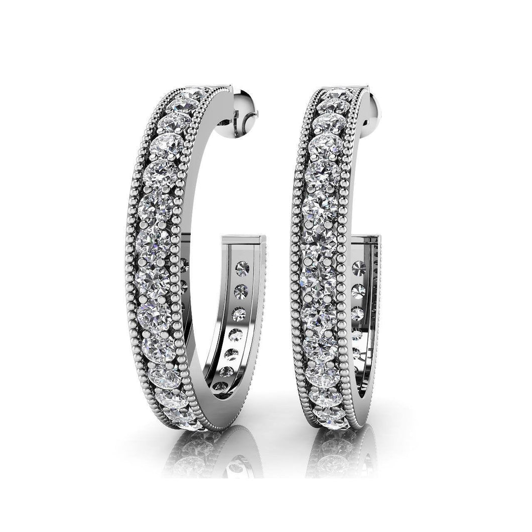 Gevoerde Ronde Oorringen 5 Ct Sprankelende Echt Diamanten Witgoud