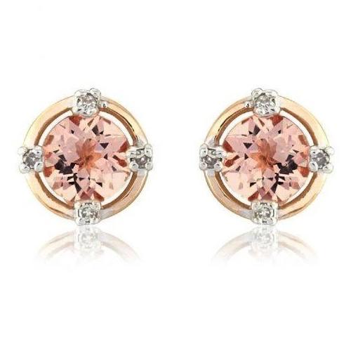Goud 14K 10,40 karaat Morganite met diamanten oorknopjes - harrychadent.nl