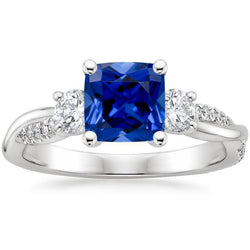 Goud 3 stenen stijl ringkussen blauwe saffier met accenten 2,75 karaat