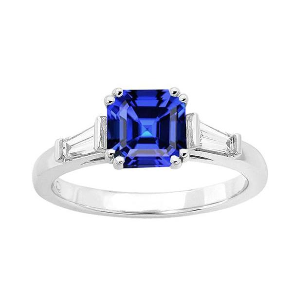Gouden Asscher Saffierring met drie stenen, 2,50 karaat stokbrooddiamanten - harrychadent.nl