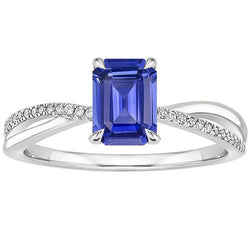 Gouden Blauwe Saffier & Diamanten Ring Met Accenten Gedraaide Schacht 4 Karaat