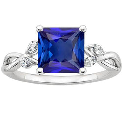 Gouden Dames Jubileumring Prinses Blauwe Saffier & Diamanten 4 Karaat