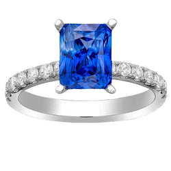 Gouden Diamanten Ring 3 Karaat Prong Set Ceylon Sapphire Edelsteen Sieraden