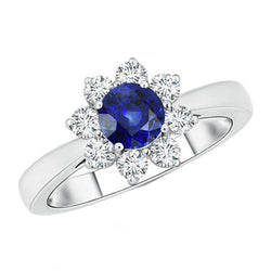 Gouden Diamanten Sieraden Bloemstijl Halo Ronde Ceylon Saffier 3 Karaat