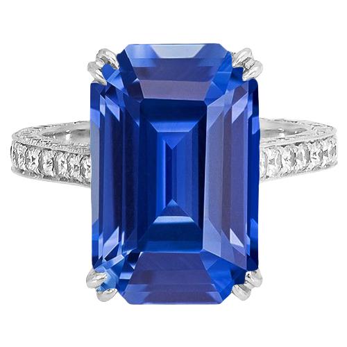 Gouden Diamanten Sieraden Prong Set Blauwe Saffier Ring 5 Karaat Milgrain - harrychadent.nl