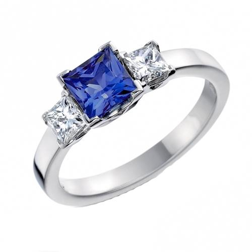 Gouden Edelsteen Prinses Blauwe Saffier & Diamant 3 Stenen Ring 5 Karaat - harrychadent.nl