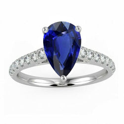 Gouden Edelsteen Ring Blauwe Saffier Met Diamanten Accenten 4 Karaat