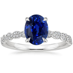 Gouden Edelsteen Ring Ovale Blauwe Saffier & Pave Set Diamanten 3,50 Karaat