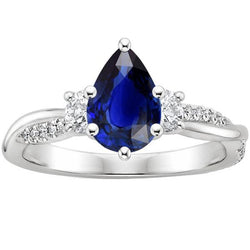 Gouden Edelsteen Ring Peer Blauwe Saffier & Ronde Diamanten 5,50 Karaat