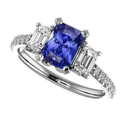 Gouden Emerald Diamond Blue Sapphire Ring met ronde accenten 3,50 karaat