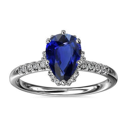 Gouden Halo Diamanten Sieraden Peer Blauwe Saffier Edelsteen Ring 3,50 Karaat