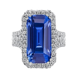 Gouden Halo Diamond Emerald Cut Ceylon Sapphire Gemstone Ring 6 karaat