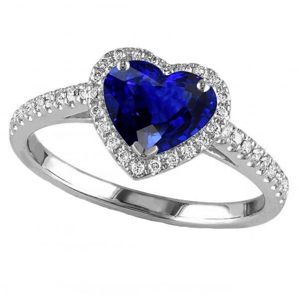 Gouden Halo Heart Srilanka Sapphire Ring & Pave Set diamanten 3,50 karaat - harrychadent.nl