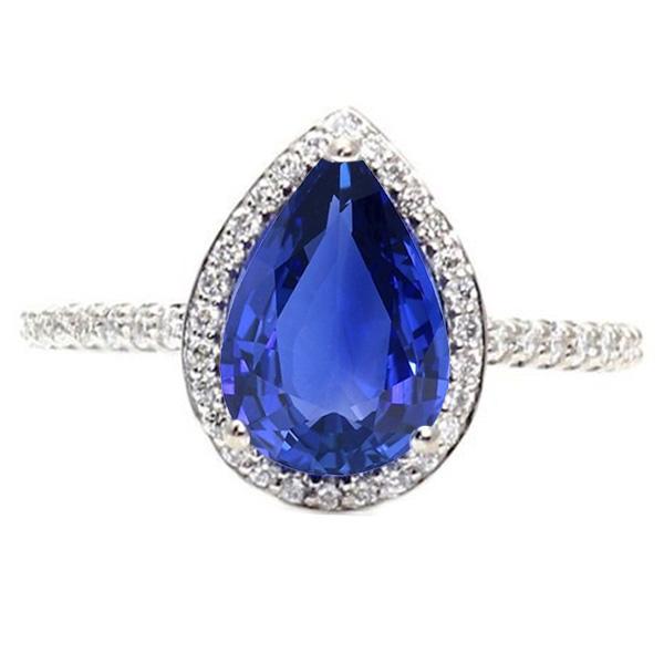 Gouden Halo Pave Set diamanten verlovingsring blauwe saffier 4 karaat - harrychadent.nl