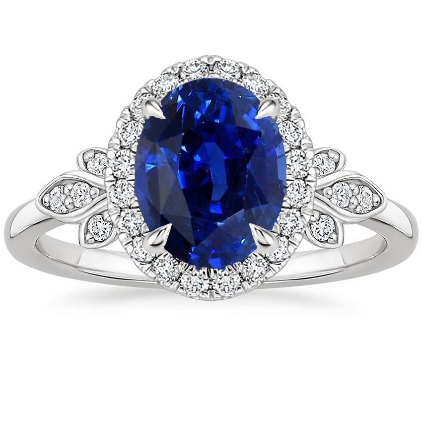 Gouden Halo Ring Bloemenstijl Sri Lankaanse Saffier & Diamanten 3,50 Karaat - harrychadent.nl