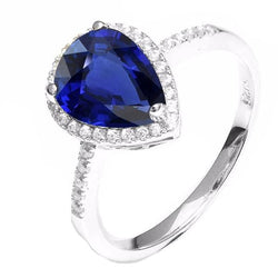 Gouden Halo Ring Peer Ceylon Saffier & Pave Set Diamanten 3,75 Karaat