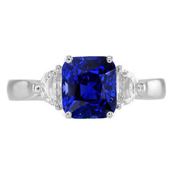 Gouden Halo Trouwring Kussen Saffier & Halve Maan Diamant 3 Karaat