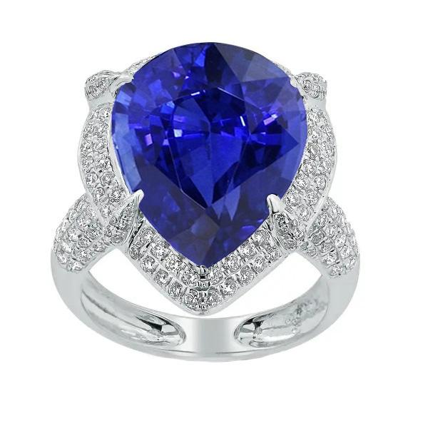 Gouden Halo blauwe Ceylon saffier ring peer geslepen & ronde diamanten 5 karaat - harrychadent.nl