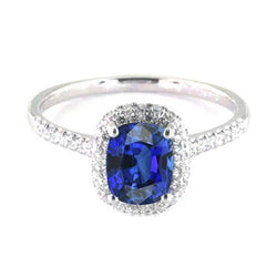 Gouden Halo ovale Ceylon saffier ring diamanten sieraden 3,50 karaat