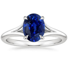 Afbeelding in Gallery-weergave laden, Gouden Solitaire Blauwe Saffier Ring Prong Set Ovale Split Shank 3 Karaat - harrychadent.nl
