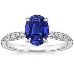 Gouden Solitaire Ceylon Saffier Ring & Diamanten Vintage Stijl 3 Karaat