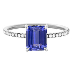 Gouden Solitaire Emerald Sapphire Ring met accenten Diamanten 3,50 karaat
