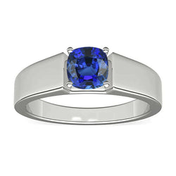 Gouden Solitaire Kussen Ceylon Saffier Herenring 1,50 Ct Sieraden