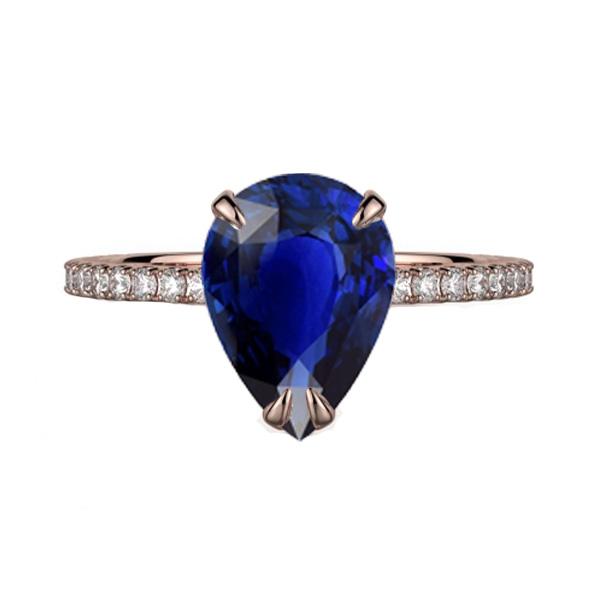 Gouden Solitaire Peer Ceylon Saffier Ring & Pave Set Diamanten 3 Karaat - harrychadent.nl
