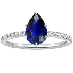 Gouden Solitaire Ring Met Accenten Sri Lankaanse Saffier Peer Geslepen 5 Karaat