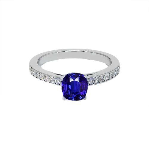 Gouden Solitaire Ring met Blauwe Saffier Met Ronde Diamanten Accenten 6 Karaat - harrychadent.nl