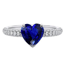 Gouden blauwe saffier edelsteen ring 4 karaat meerdere rijen pave set diamanten