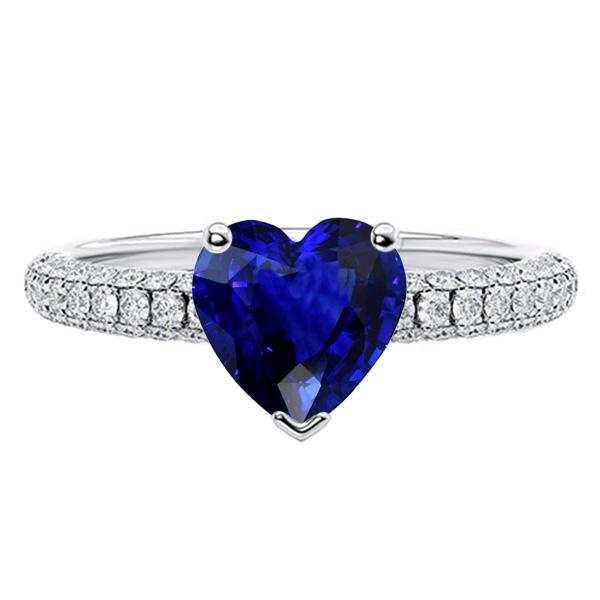 Gouden blauwe saffier edelsteen ring 4 karaat meerdere rijen pave set diamanten - harrychadent.nl