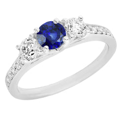 Gouden diamanten jubileumring ronde blauwe saffier edelsteen 2,50 karaat