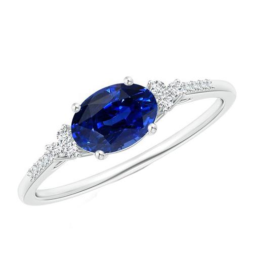 Gouden diamanten & ovale saffier edelsteen ring 4 karaat dames sieraden - harrychadent.nl