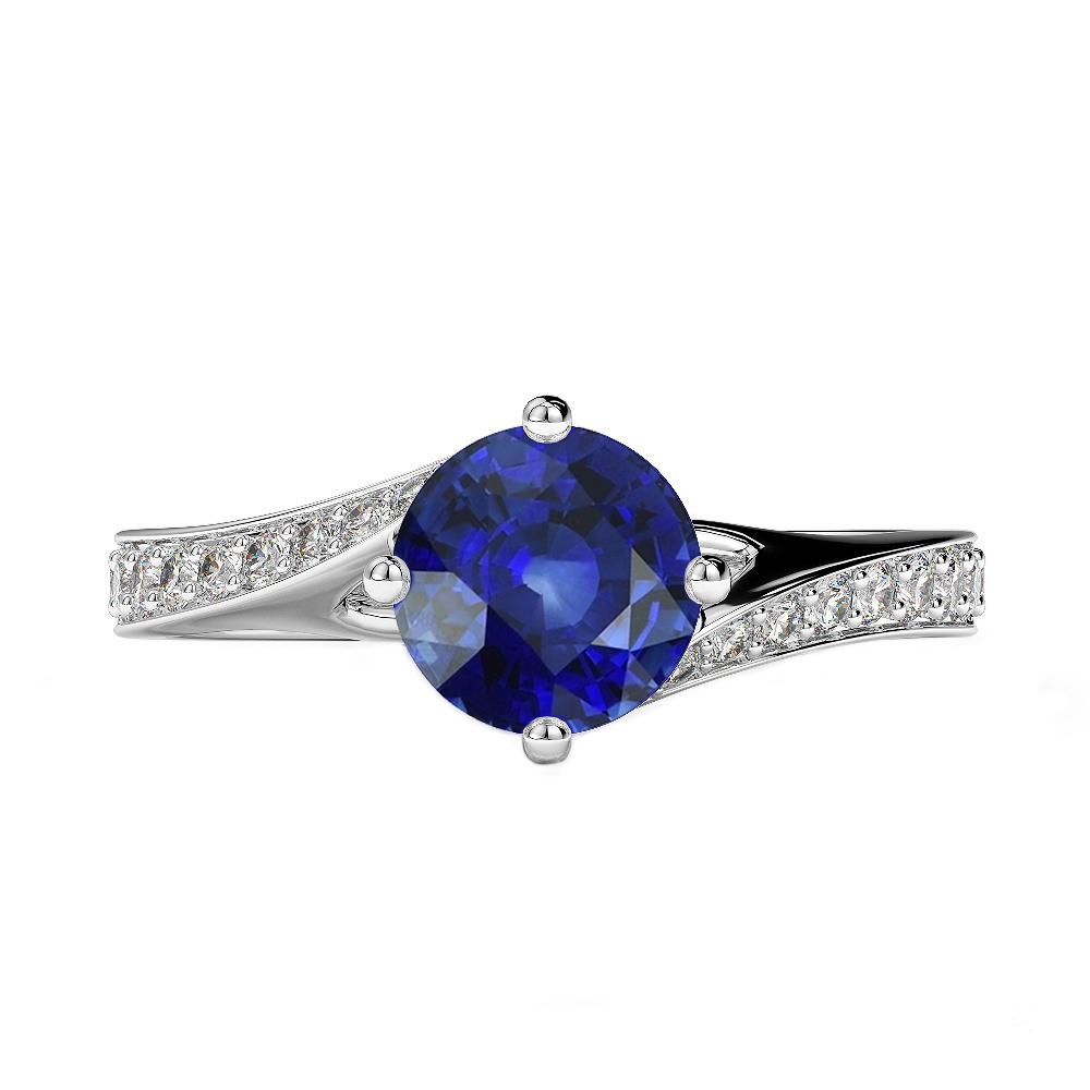 Gouden diamanten verlovingsring Srilankaanse saffier 3 karaat bypass-stijl - harrychadent.nl