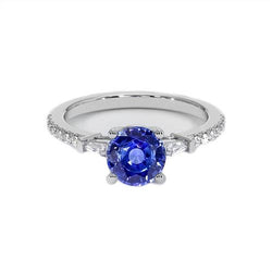 Gouden diamanten verlovingsring blauwe saffier met stokbrood 3 karaat