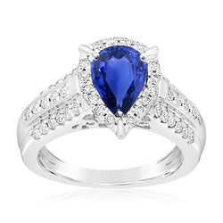 Gouden diamanten verlovingsring sieraden Halo Ceylon saffier 5 karaat