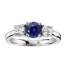 Gouden drie stenen ronde diamanten ring Ceylon saffier 2,50 karaat